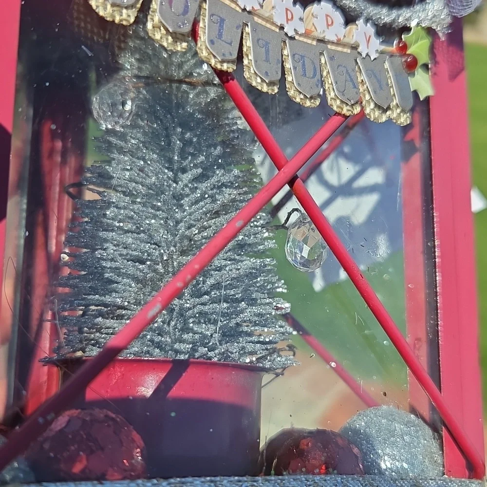 Vintage Red Metal Lantern Christmas Decoration